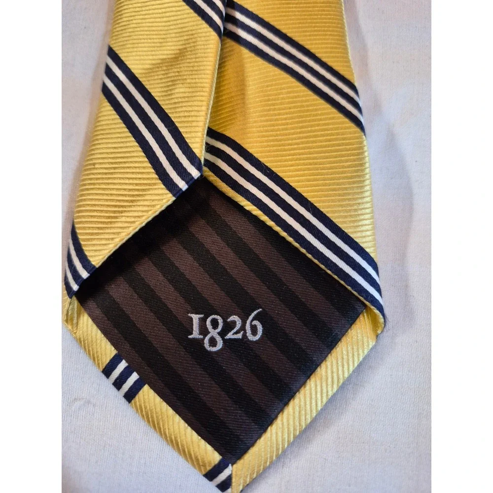Black Brown 1826 Mens 100% Silk Necktie Yellow Navy White Repp Stripe Silk Tie